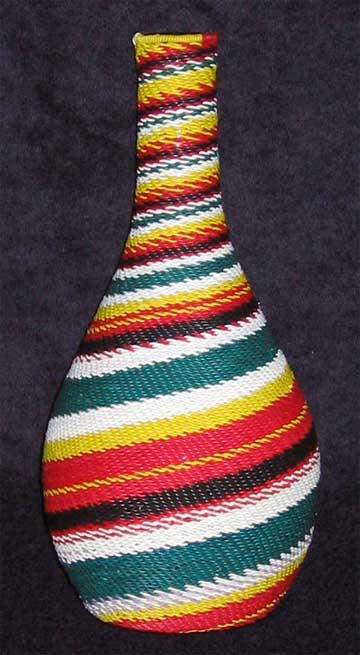 Wonderful Striped African Zulu Telephone Wire Recycled Covered Bottle 