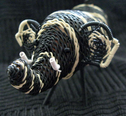 African Zulu Telephone Wire Basket   Elephant Figure #2  